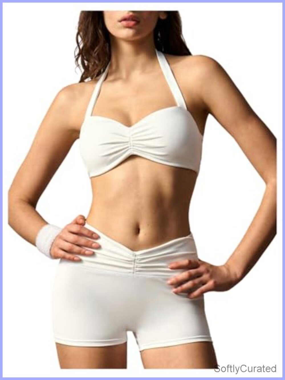 Two Piece Workout Sets Twist Halter Open Back Sports Bra Mini Shorts Active